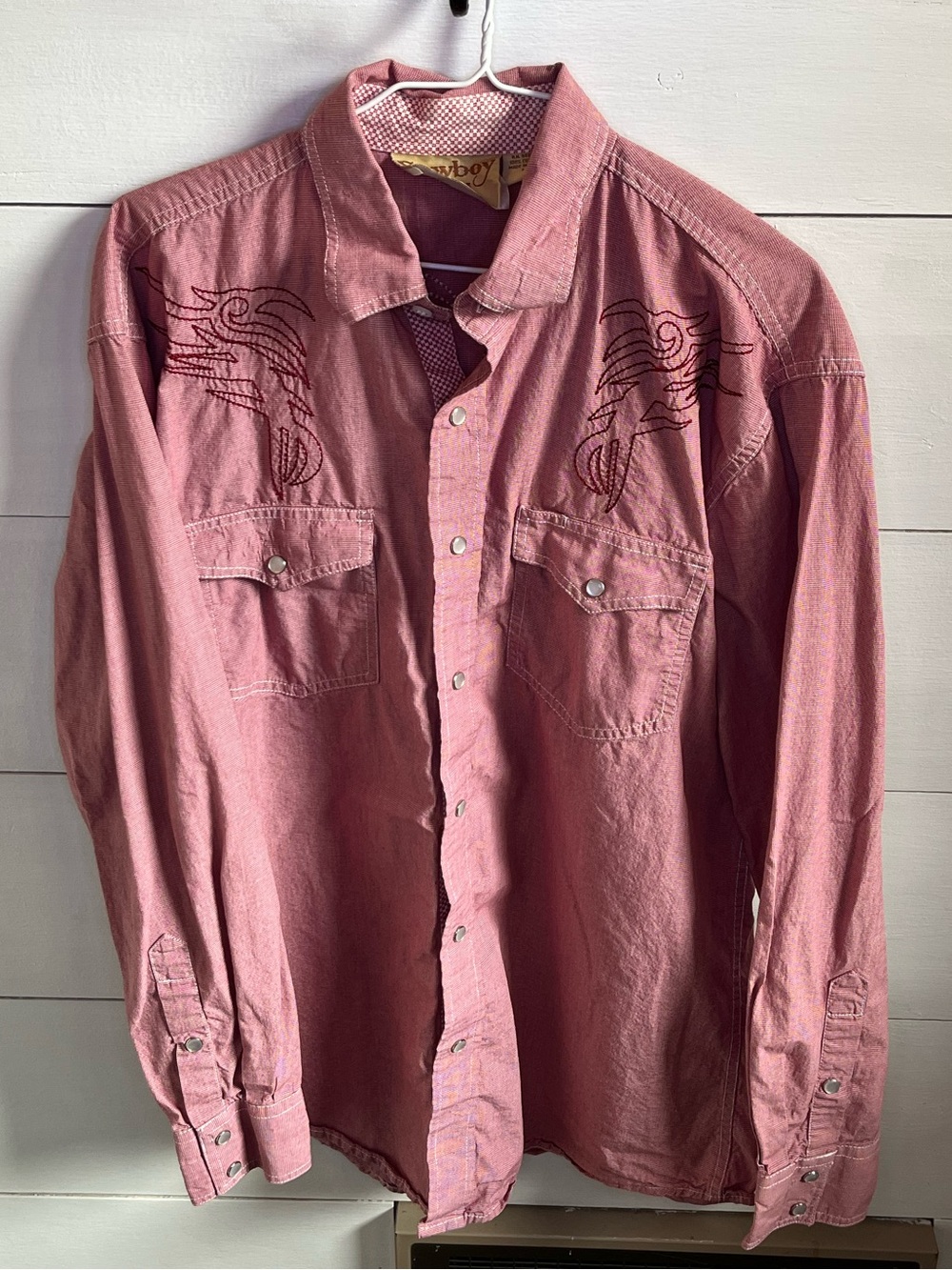 Cowboy Legend Red Western Embroidered Button-Up Shirt